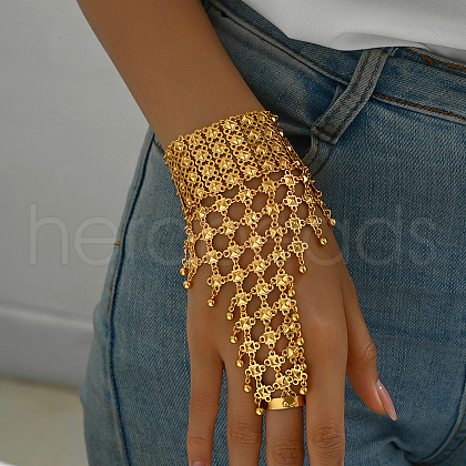 Vintage Luxury Hollow Flower Design Brass Finger Ring Bracelet for Women OT1437-1