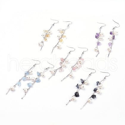 Natural Gemstone Dangle Earrings EJEW-JE02733-1