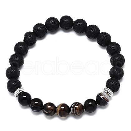 Dyed Natural Agate Beads Stretch Bracelets BJEW-R309-02-B03-1