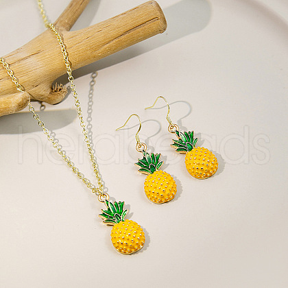 Pineapple Alloy Enamel Pendant Necklaces & Dangle Earrings Sets FS-WG014F7-01-1