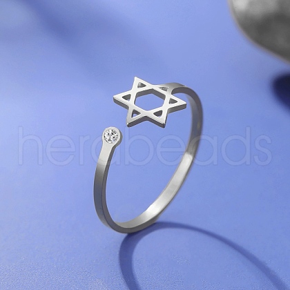 304 Stainless Steel Micro Pave Cubic Zirconia Open Cuff Rings RJEW-S628-02P-1