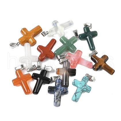 Natural & Synthetic Mixed Stone Cross Pendants G-M454-03-1