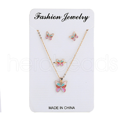 Butterfly Alloy Enamel Pendant Necklaces & Stud Earrings & Rings Sets FS-WGCE538-02-1