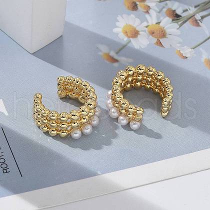 Rack Plating Brass Cuff Earrings with Plastic Pearl Beaded EJEW-D064-02G-1