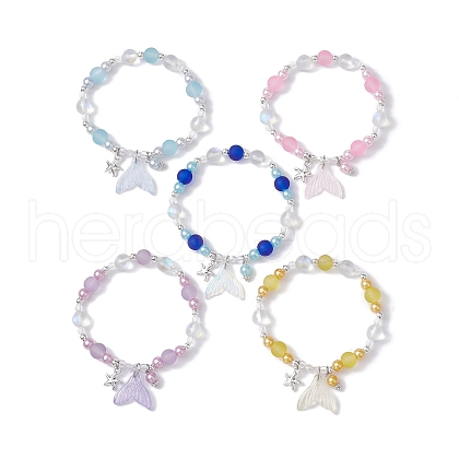 5Pcs 5 Color Glass & ABS Plastic Imitation Pearl Beaded Stretch Bracelets Set BJEW-JB09747-S-1