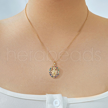 Elegant Vintage Brass Shiny Colorful Cubic Zirconia Hollow Virgin Mary Pendant Necklaces for Women RI7141-2-1