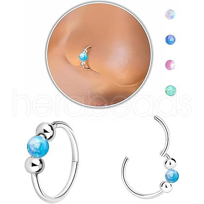 316L Surgical Stainless Steel & Round Synthetic Opal Hoop Nose Rings WG47E0A-04-1