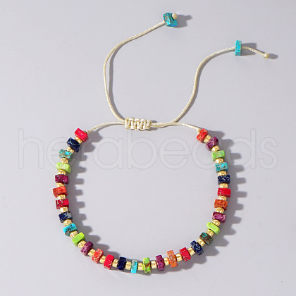 Adjustable Retro Boho Vintage Square Dyed Natural Imperial Jasper Braided Bead Bracelets for Women Men RP7679-2-1