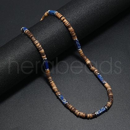 Bohemian Summer Cuboid Dyed Blue Synthetic Imperial Jasper & Coconut Heishi Beaded Necklaces TY7189-1-1