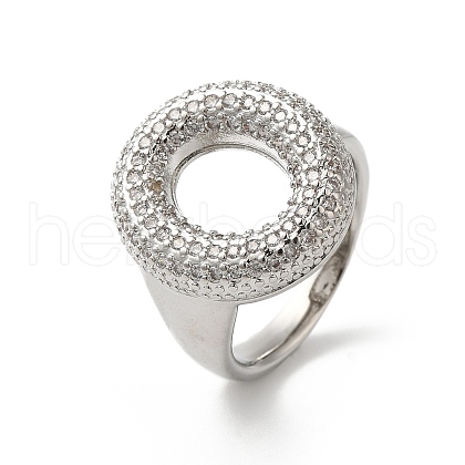 Letter Brass Micro Pave Clear Cubic Zirconia Open Cuff Ring for Women RJEW-N046-03O-P-1