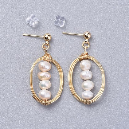 Natural Freshwater Pearl Dangle Stud Earrings EJEW-JE03412-01-1