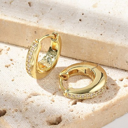Oval Brass Micro Pave Clear Cubic Zirconia Hoop Earrings EJEW-D311-133G-1