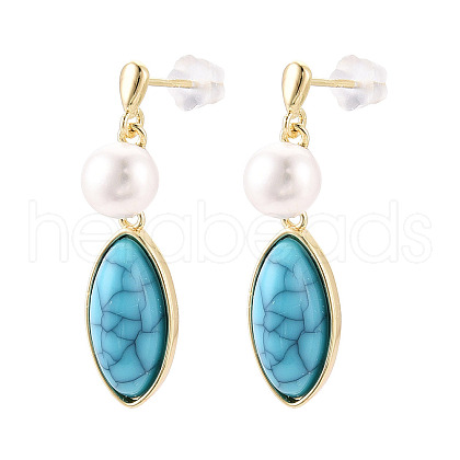 Brass Natural Pearl Dangle Stud Earrings PEAR-N020-08D-1