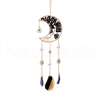 Moon and Devil Eye Wire Wrapped Hanging Ornaments PW-WGAF98E-01-1