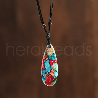 Bohemian Dyed Natural Imperial Jasper Teardrop Pendant Necklaces NL5707-3-1
