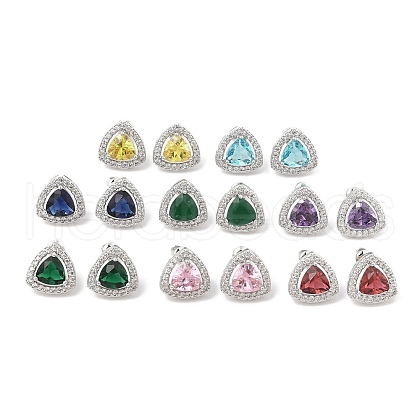 Brass Pave Cubic Zirconia Triangle Stud Earrings for Women EJEW-I304-22P-1