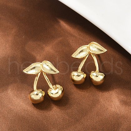 Cherry Brass Stud Earrings EJEW-F895-19G-1