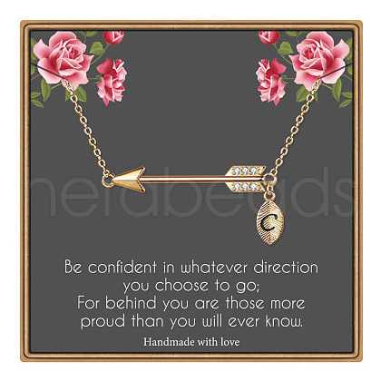 Brass Micro Pave Clear Cubic Zirconia Arrow with Letter Pendant Necklaces FS-WG43978-03-1