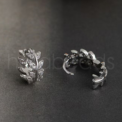 Elegant S925 Sterling Silver Leaf Hoop Earrings SK9972-2-1