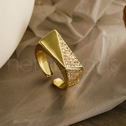Fashionable Brass Micro Pave Cubic Zirconia Adjustable Cuff Open Rings for Women FS-WG47892-02-1