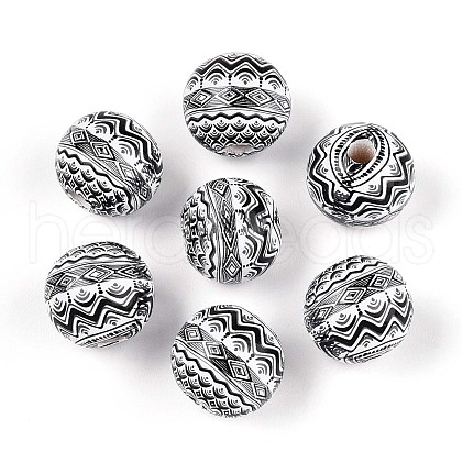 Bohemian Style Printed Schima Wood Beads WOOD-T032-31I-1