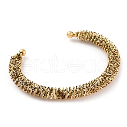 Ion Plating(IP) 304 Stainless Steel Wire Wrap Open Cuff Bangle BJEW-A139-02G-1