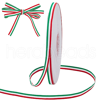 50 Yards Tricolor Polyester Striped Grosgrain Ribbon OCOR-WH0078-199A-1