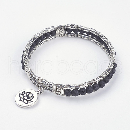 Natural Lava Rock Beads Bangles BJEW-JB03453-01-1