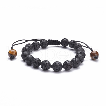 8mm Round Natural Lava Rock Braided Beads Bracelet BJEW-JB07083-02-1