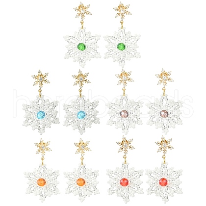 Christmas Snowflake Glass Seed Braided Dangle Earrings EJEW-MZ00233-1