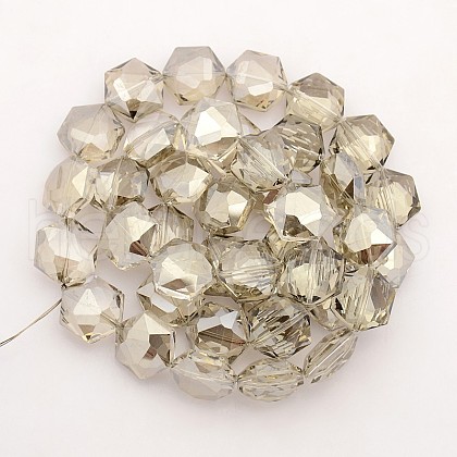 Hexagon Electroplate Pearl Luster Plated Glass Beads Strands EGLA-P015-F10-1
