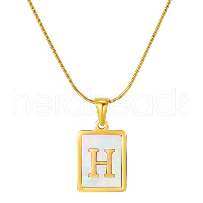 Stainless Steel Snake Bone Chain Alphabet Necklace with Shell Pendant WD3660-8-1
