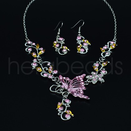 Fashionable Alloy Rhinestone & Enamel Dangle Earrings & Necklaces Sets FS-WG2F17F-04-1