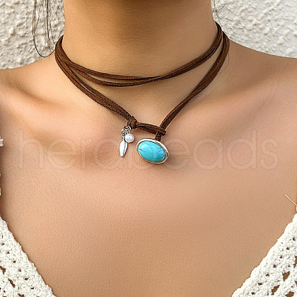 Oval Alloy & Synthetic Turquoise Double-layer Pendant Necklaces FS-WGFFF17-01-1