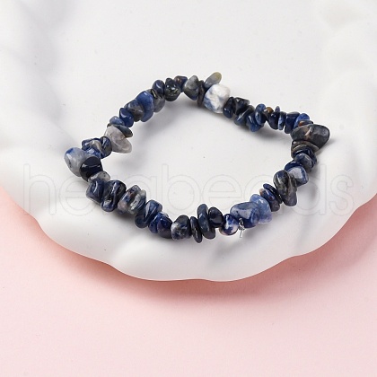 Unisex Chip Natural Sodalite Beaded Stretch Bracelets BJEW-S143-21-1