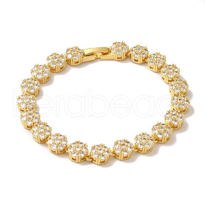 Rack Plating Brass Pave Cubic Zirconia Flower Link Chain Bracelets for Women BJEW-A018-03G-03-1