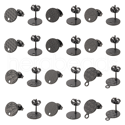 Unicraftale 24Pcs 6 Style Flat Round with Textured 304 Stainless Steel Stud Earring Findings STAS-UN0027-38-1