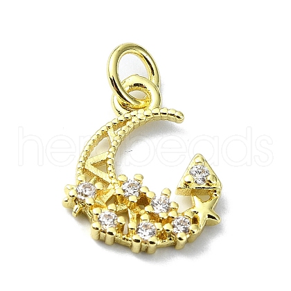 Moon Theme Brass Micro Pave Clear Cubic Zirconia Charms KK-H475-57G-01-1