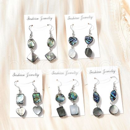 Brass Abalone Shell Black shell Dangle Earrings EJEW-D313-01P-1