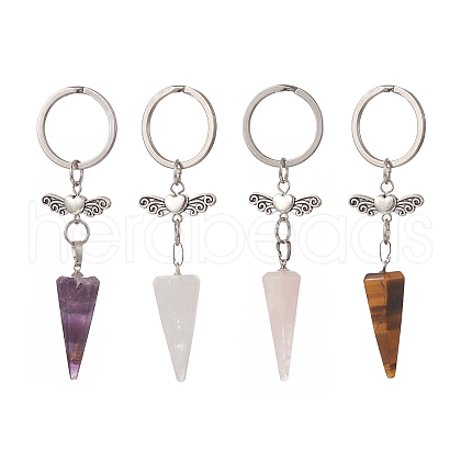 Cone Natural Gemstone Keychains KEYC-JKC00468-1
