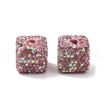 Cube Shape Polymer Clay Rhinestone Beads CLAY-NH0001-08K-1