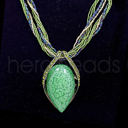 Bohemian Style Teardrop Zinc Alloy & Resin & Glass Seed Beaded Pendant Necklaces FS-WGFDF3E-05-1