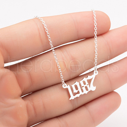 1987 Birth Year Number 201 Stainless Steel Pendant Cable Chain Necklaces FS-WGB5F08-03-1