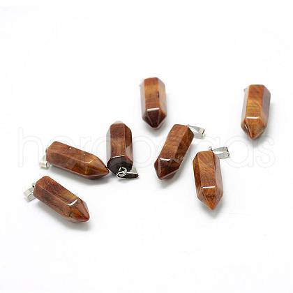 Natural Tiger Eye Pointed Pendants G-T033-06-1