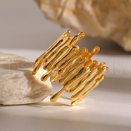Irregular Geometry 304 Stainless Steel Cuff Rings RJEW-C124-03G-1