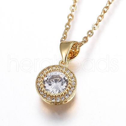304 Stainless Steel Brass Pendant Necklaces NJEW-O108-27G-1