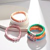 7Pcs 7 Style Polymer Clay Heishi Beaded Stretch Bracelets Set with Heart BJEW-JB07529-2