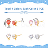 Unicraftale 12 Pairs 4 Colors Brass Cubic Zirconia Stud Earring Findings KK-UN0001-82-3