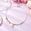 Glass Teardrop & Brass Disc Pendant Necklaces NJEW-JN05191-1