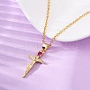 Religion Brass Pave Deep Pink Cubic Zirconia Jesus Cross Pendant Necklaces NJEW-L184-01G-3